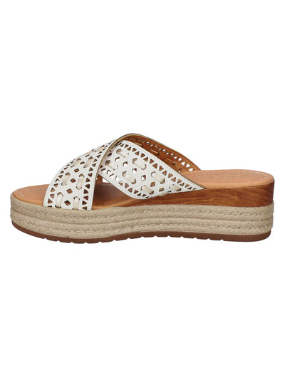 BELLA VITA Womens White Mixed Media 1" Platform Perforated Padded Exa-italy Almond Toe Wedge Slip On Leather Espadrille Shoes 8 M