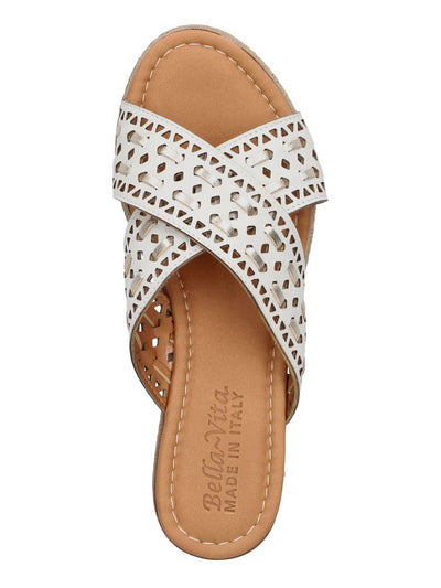 BELLA VITA Womens White Mixed Media 1" Platform Perforated Padded Exa-italy Almond Toe Wedge Slip On Leather Espadrille Shoes 8 M