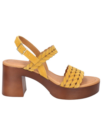 BELLA VITA Womens Yellow 1" Platform Padded Ankle Strap Jud-italy Open Toe Block Heel Buckle Leather Heeled Sandal 10 W