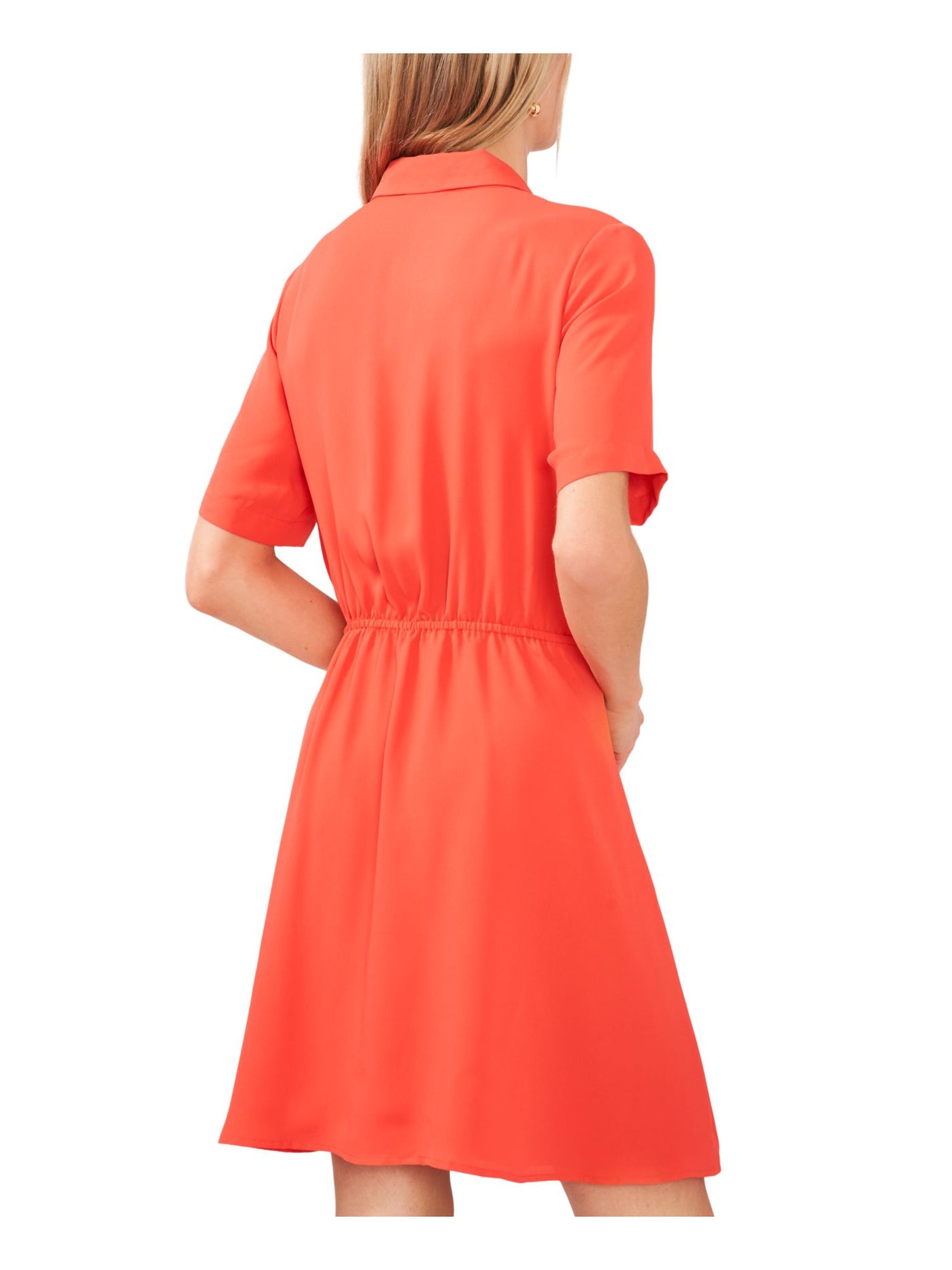 VINCE CAMUTO Womens Coral Pleated Lined Elastic Tie Waist Short Sleeve Collared Above The Knee Wrap Dress L