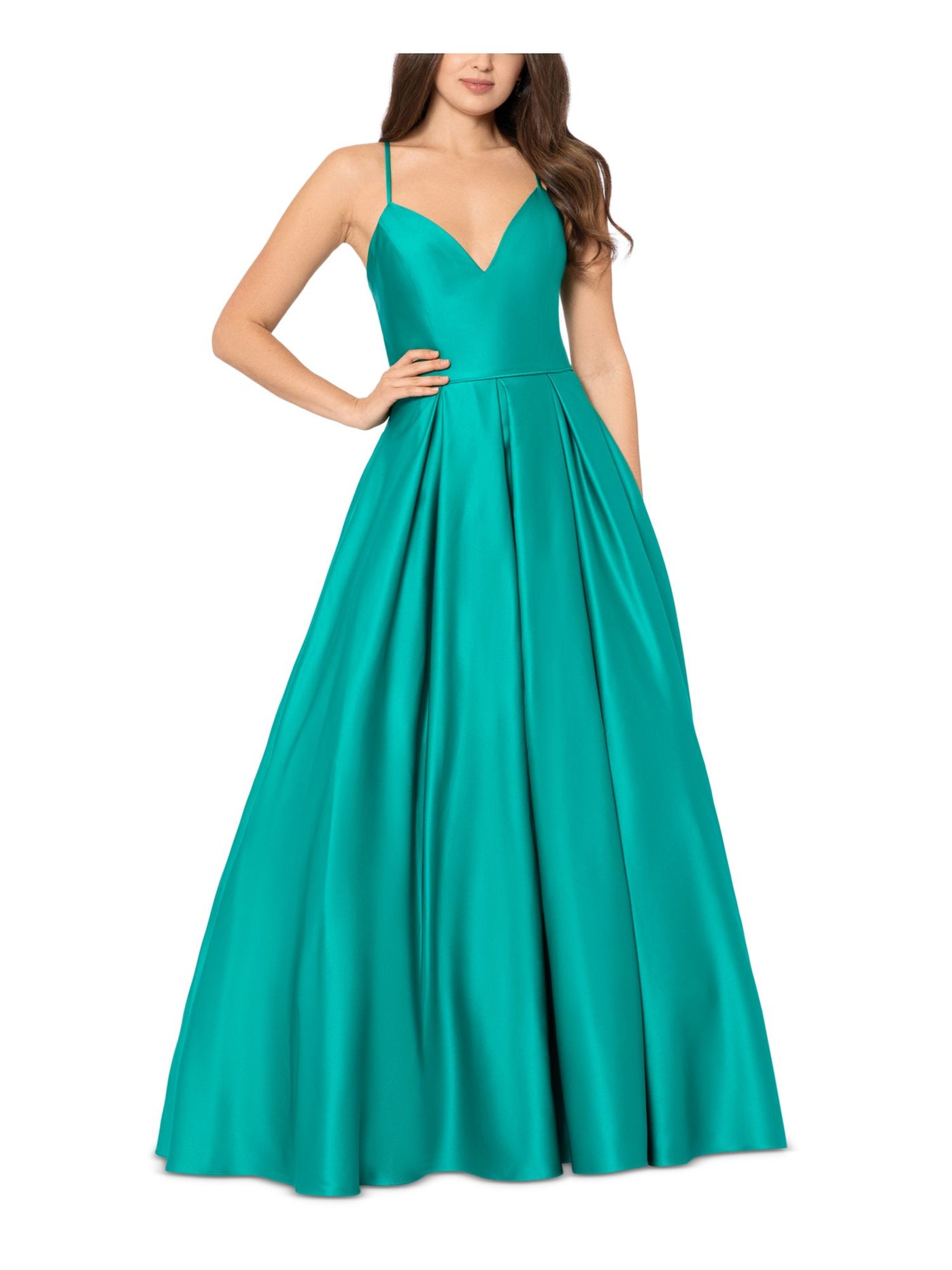 BLONDIE NITES Womens Zippered Spaghetti Strap V Neck Full-Length Prom Gown Dress