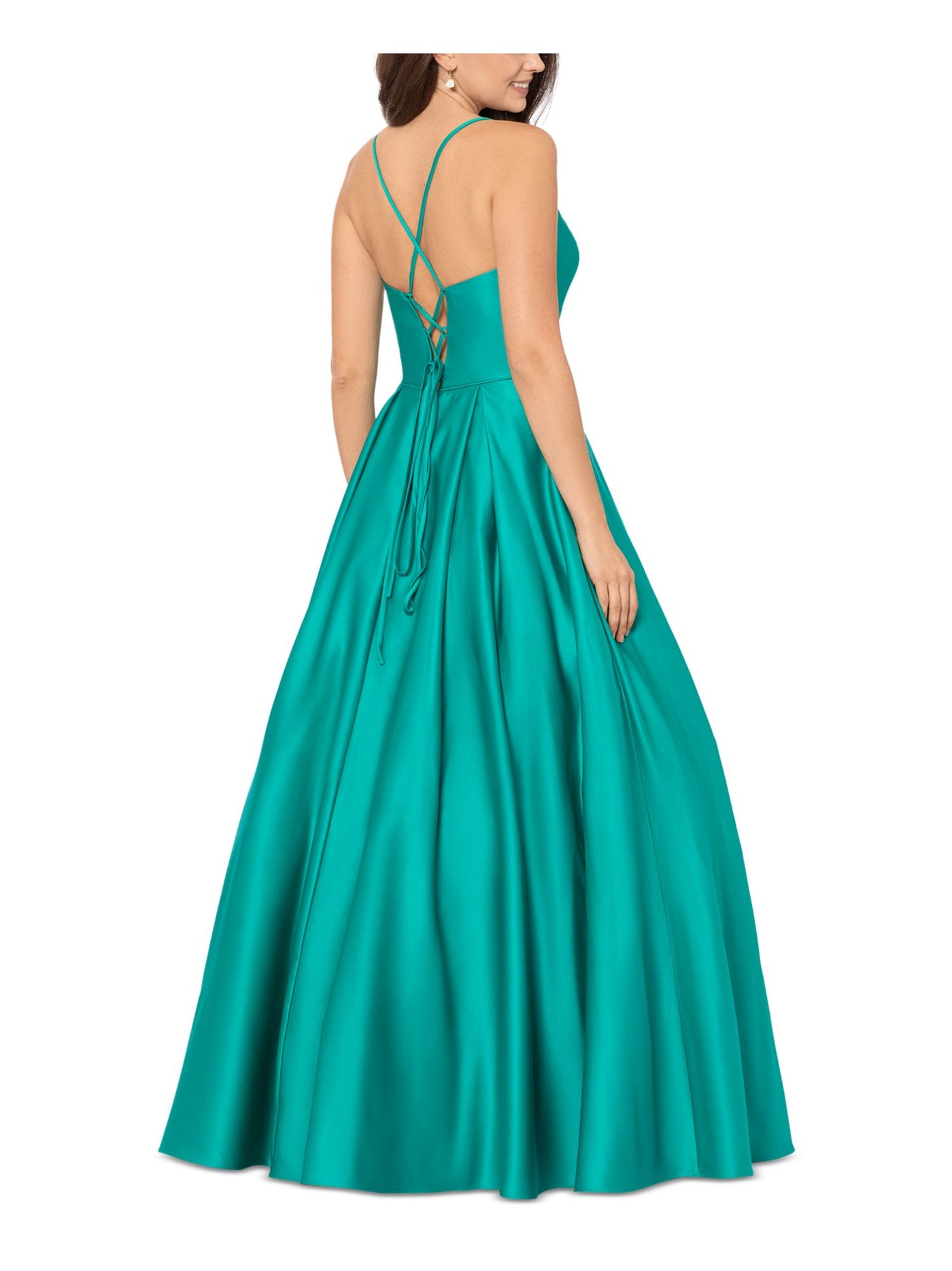 BLONDIE NITES Womens Zippered Spaghetti Strap V Neck Full-Length Prom Gown Dress