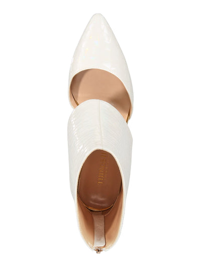 THINGS II COME Womens Ivory Iridescent Solid Croc Metallic Trim Padded Cut Out Jelyn Pointed Toe Stiletto Zip-Up Dress Booties 12 M