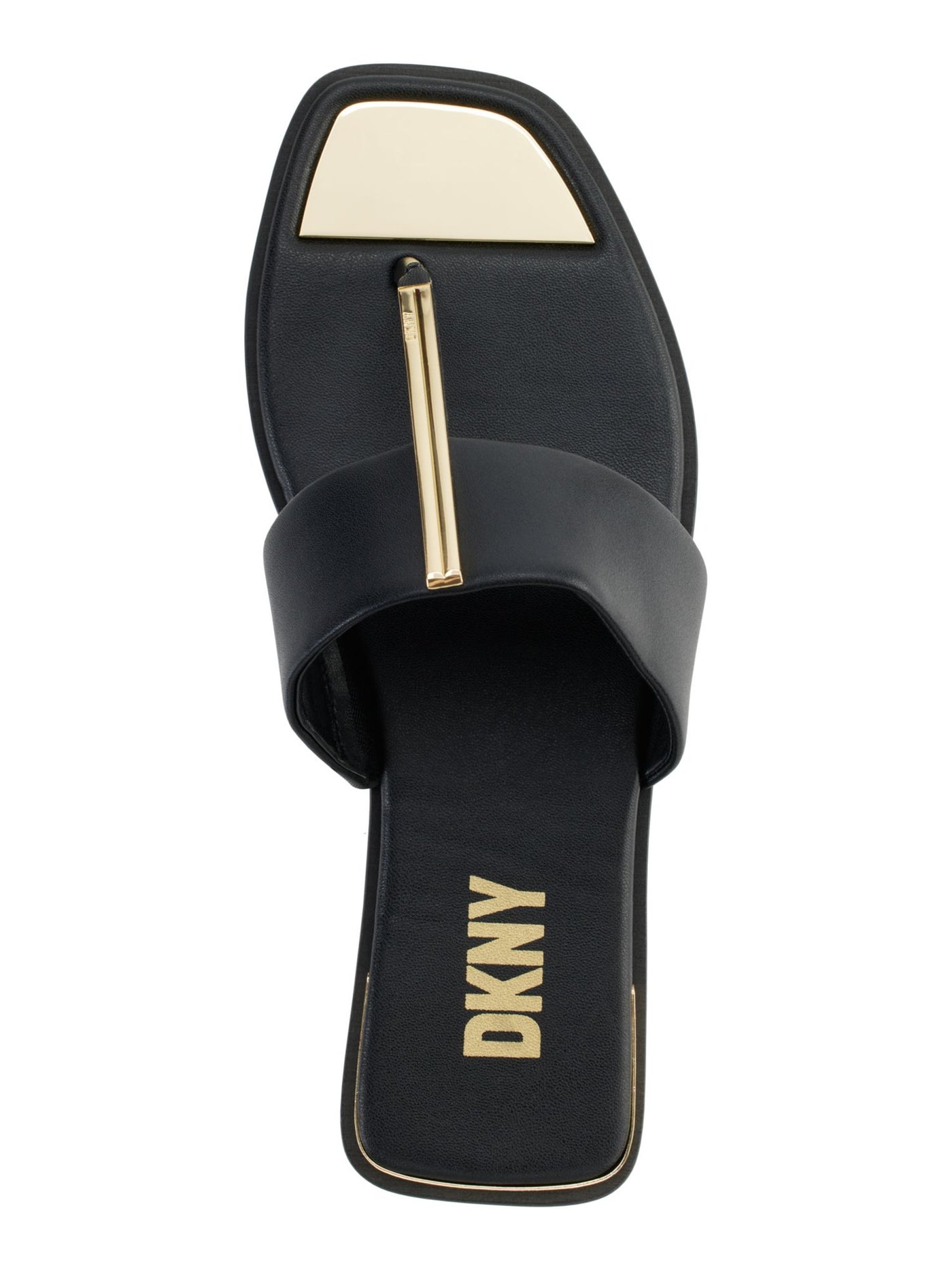 DKNY Womens Black Mixed Media Metallic Hardware Goring Padded Deja Square Toe Slip On Leather Thong Sandals Shoes 8 M