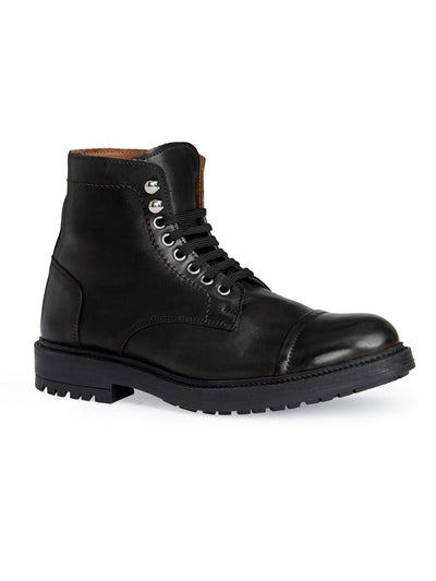 BRUNO MAGLI Mens Black Lug Sole Comfort Costanzo Cap Toe Block Heel Lace-Up Leather Boots Shoes 7.5