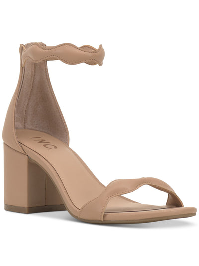 INC Womens Beige Slip Resistant Arch Support Cushioned Ankle Strap Scalloped Sollisa Round Toe Block Heel Zip-Up Dress Heeled Sandal 12 M