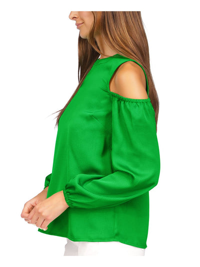 MICHAEL MICHAEL KORS Womens Green Cold Shoulder Textured Keyhole Back Long Sleeve Crew Neck Top XS