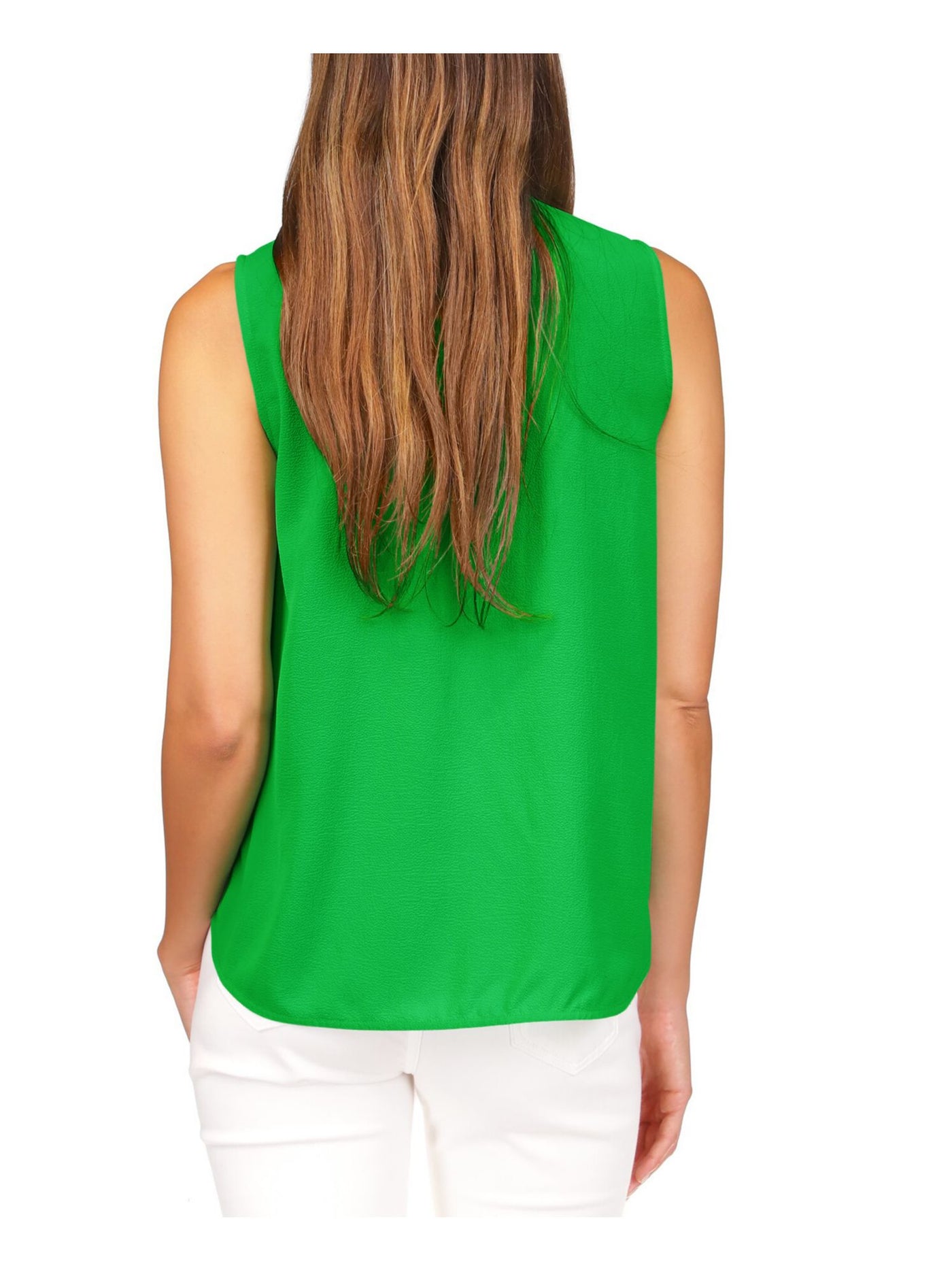 MICHAEL MICHAEL KORS Womens Green Textured Chain Detail Vented Hi-lo Hem Sleeveless Surplice Neckline Faux Wrap Top XS