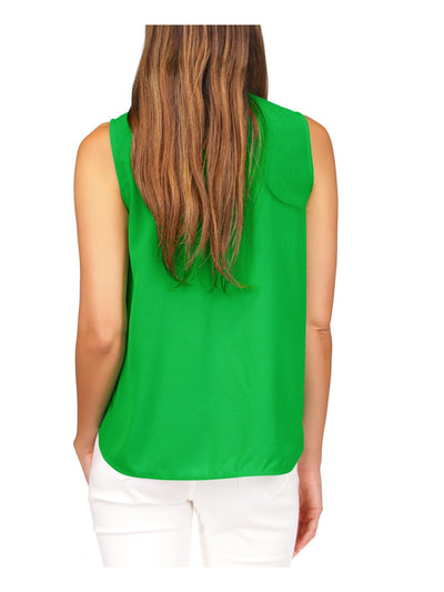 MICHAEL MICHAEL KORS Womens Green Textured Chain Detail Vented Hi-lo Hem Sleeveless Surplice Neckline Faux Wrap Top S