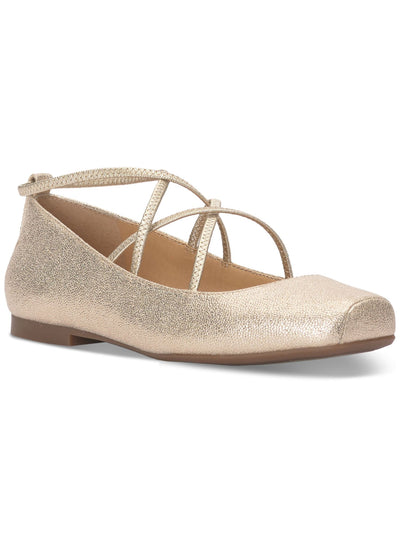 JESSICA SIMPSON Womens Gold Metallic Bunjee Straps Asymmetrical Padded Fantine Square Toe Slip On Ballet Flats 7 M
