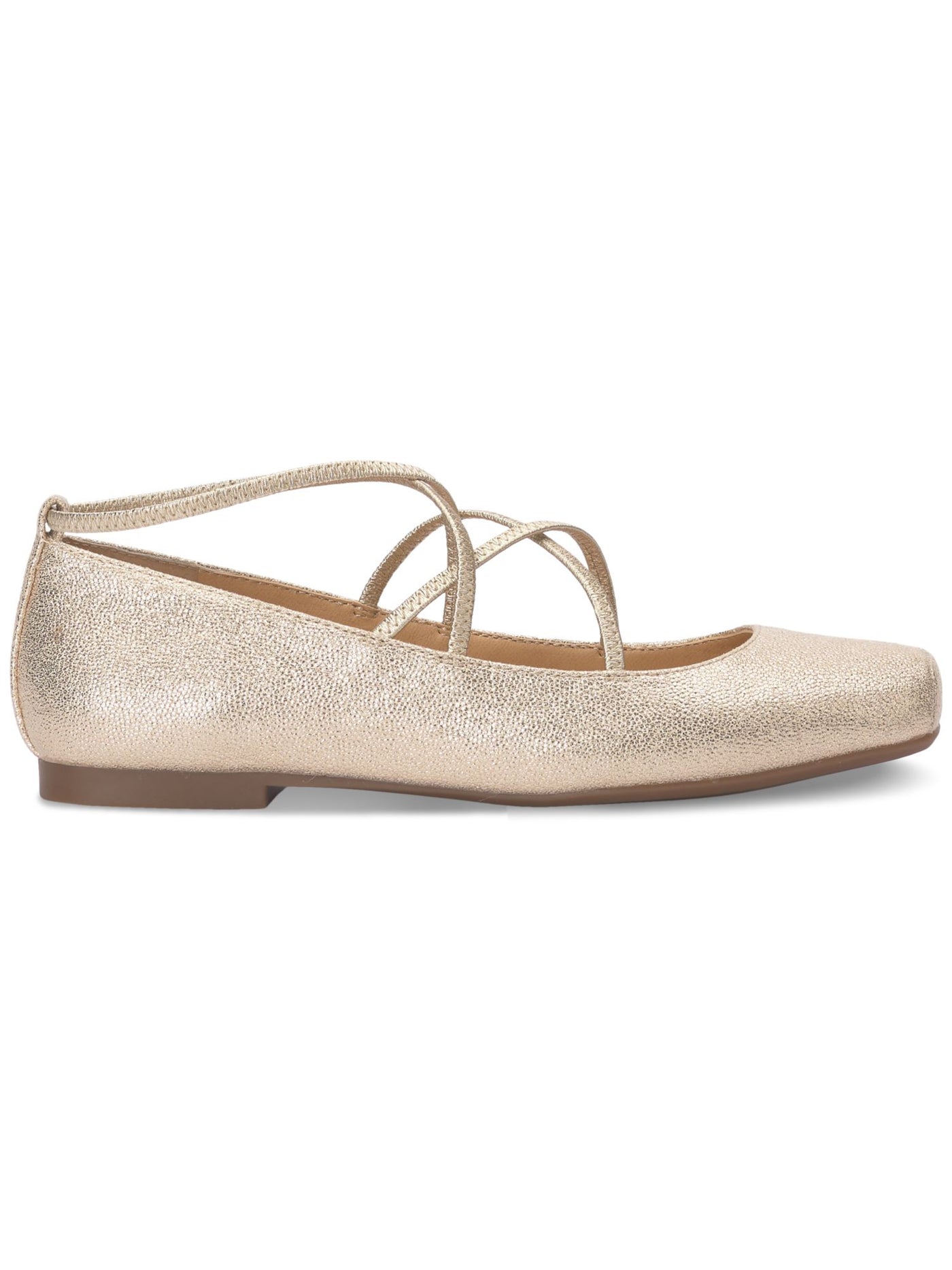 JESSICA SIMPSON Womens Gold Metallic Bunjee Straps Asymmetrical Padded Fantine Square Toe Slip On Ballet Flats 7 M