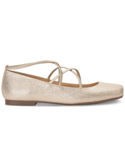 JESSICA SIMPSON Womens Gold Metallic Bunjee Straps Asymmetrical Padded Fantine Square Toe Slip On Ballet Flats 7 M