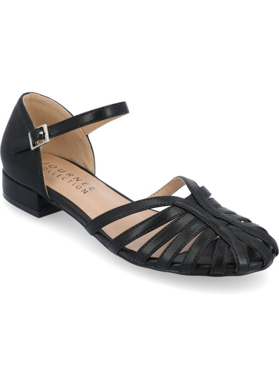JOURNEE COLLECTION Womens Black Ankle Strap Padded Joannah Round Toe Buckle Flats Shoes 10