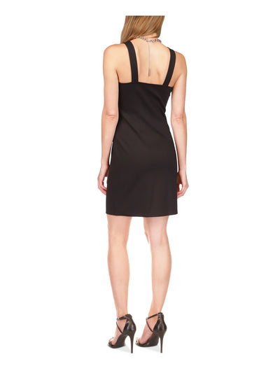 MICHAEL MICHAEL KORS Womens Black Zippered Chain Detail Sleeveless Halter Above The Knee Party Sheath Dress L