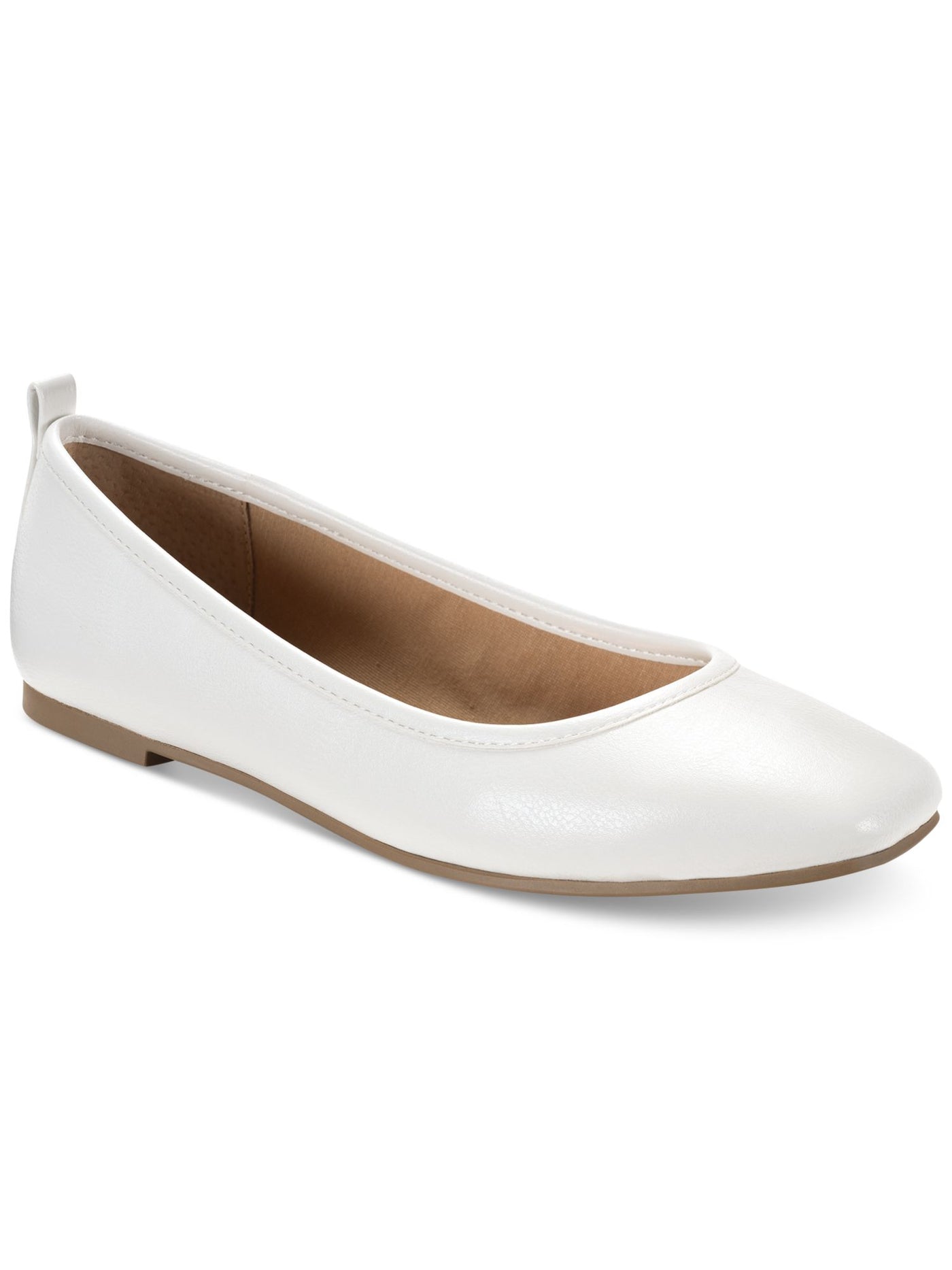 SUN STONE Womens White Back Pull-Tab Cushioned Avvery Square Toe Slip On Ballet Flats 9.5 M