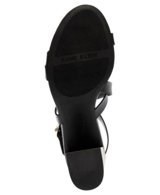 ANNE KLEIN Womens Black Strappy Padded Rowen Round Toe Block Heel Buckle Dress Heeled M