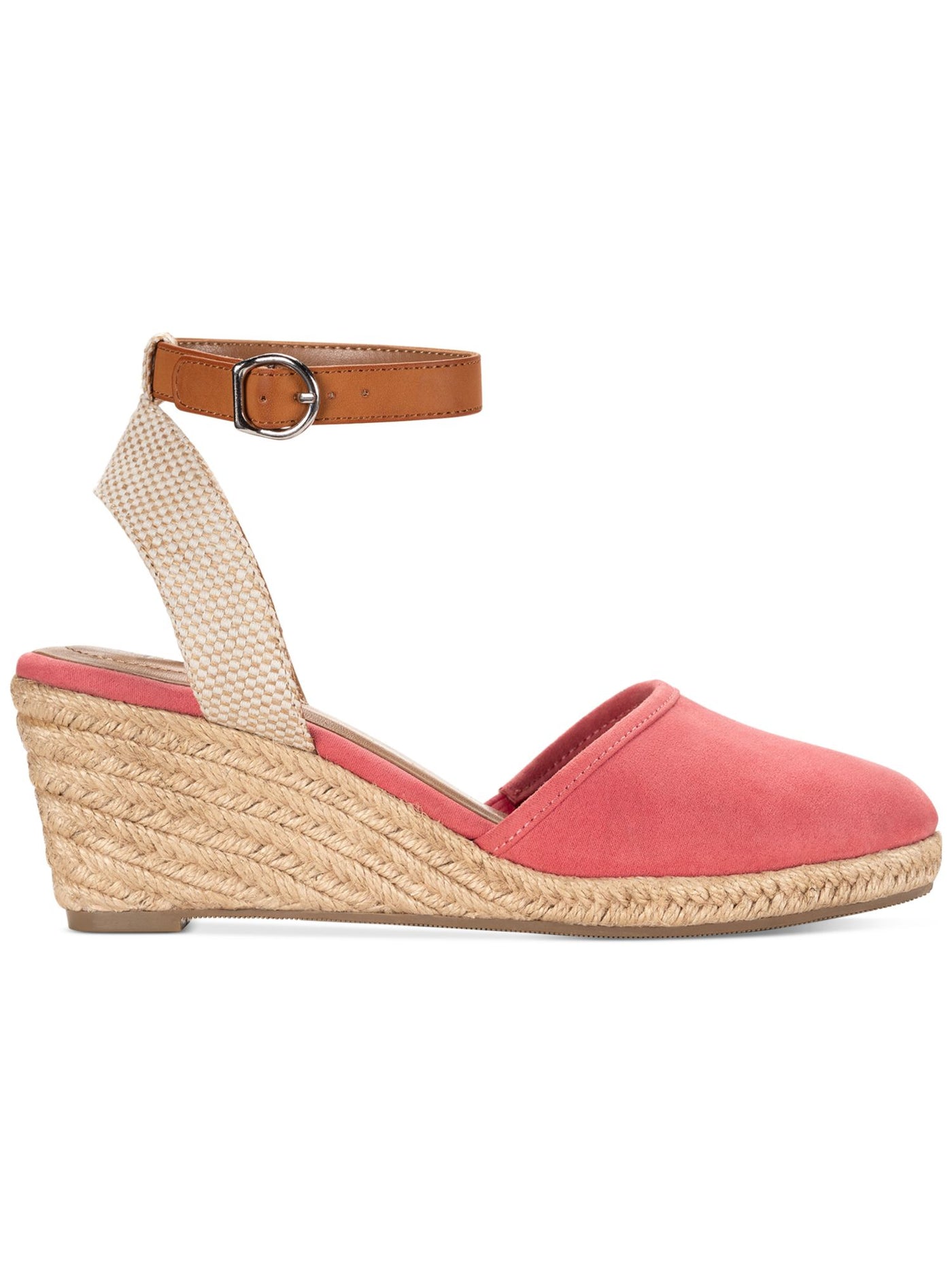 STYLE & COMPANY Womens Pink Mixed Media Ankle Strap Padded Mailena Round Toe Wedge Buckle Espadrille Shoes 7 M