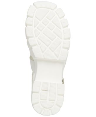 MADDEN GIRL Womens White 2" Platform Holographic Woven Lug Sole Cushioned Genesis Square Toe Buckle Slingback Sandal M