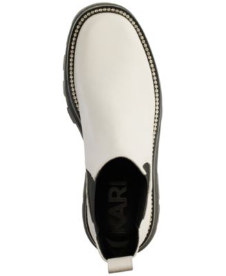 KARL LAGERFELD PARIS Womens White Goring Cushioned Mayde Round Toe Block Heel Leather Chelsea M