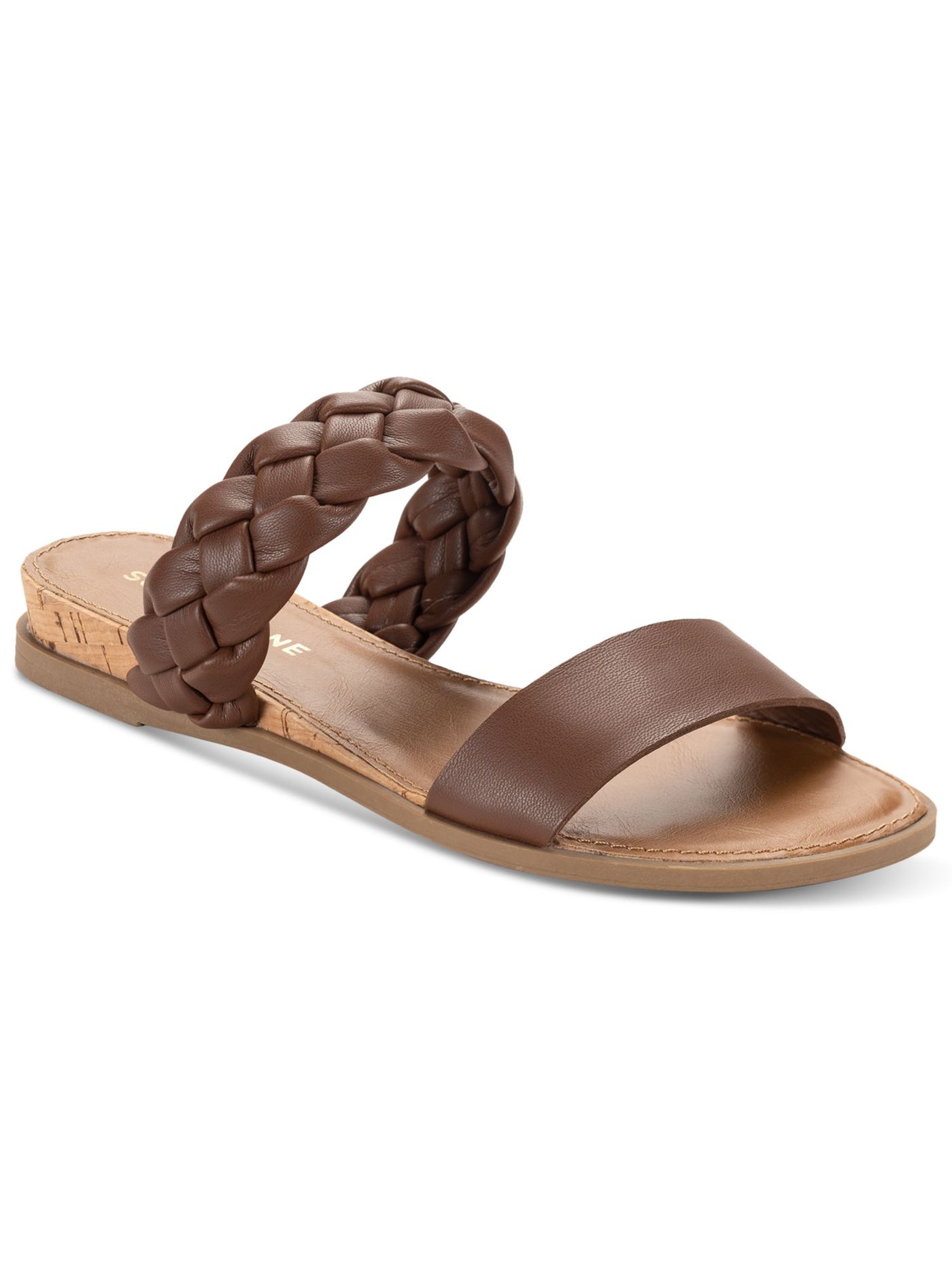 SUN STONE Womens Brown Braided Padded Easten Round Toe Slip On Slide Sandals Shoes 6 W