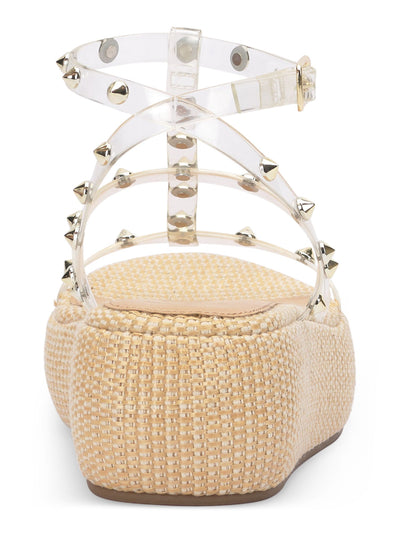 JESSICA SIMPSON Womens Beige Translucent 1-1/2" Platform Ankle Strap Studded Woven Pascha Round Toe Buckle Gladiator Sandals Shoes 11 M