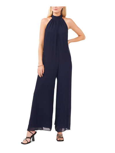 VINCE CAMUTO Womens Navy Zippered Tie Lined Sheer Waistless Sleeveless Halter Evening Wide Leg Jumpsuit XXS