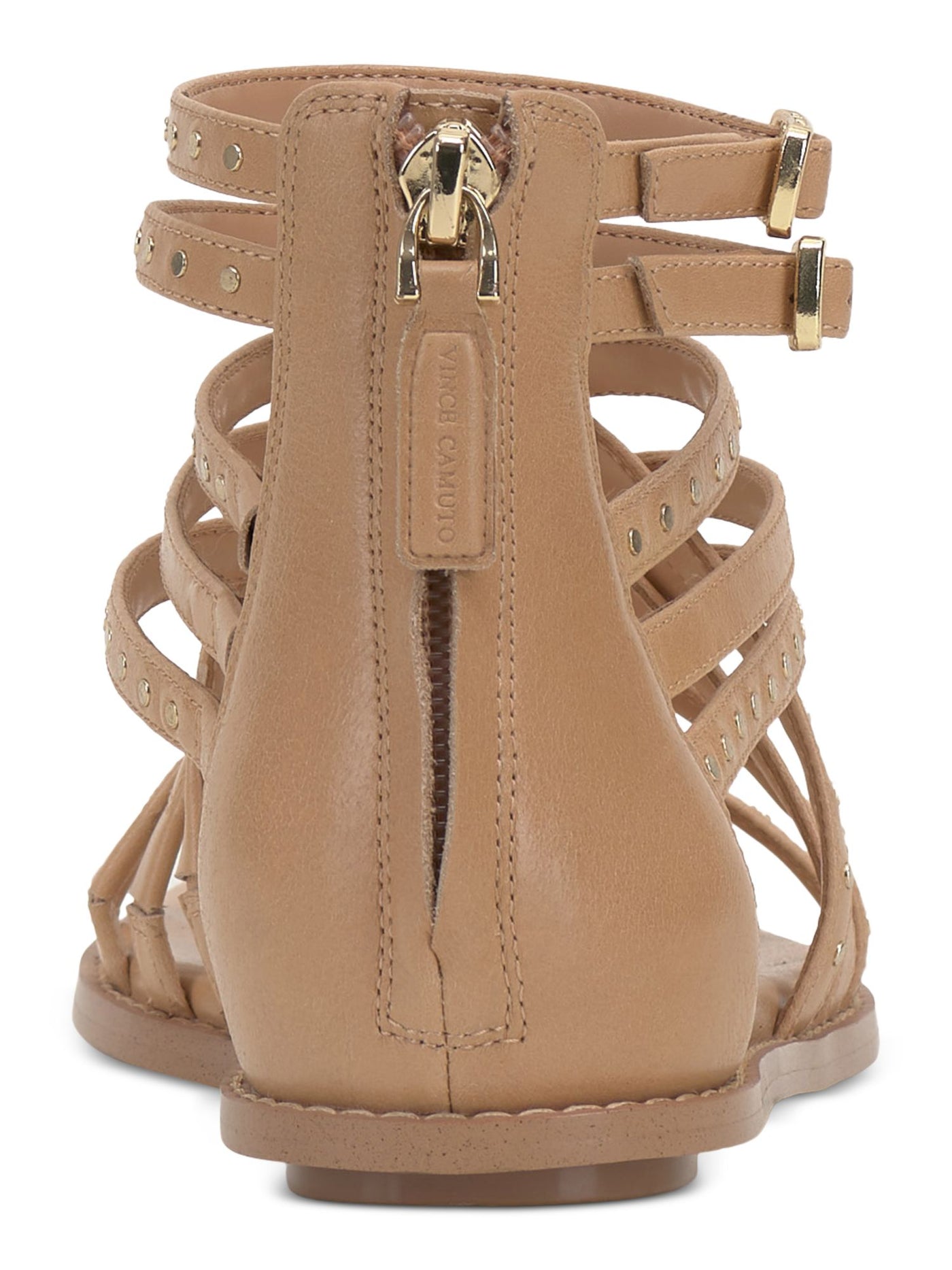 VINCE CAMUTO Womens Beige Buckled Ankle Straps Padded Studded Goring Dirrazo Round Toe Zip-Up Leather Gladiator Sandals Shoes 10 M