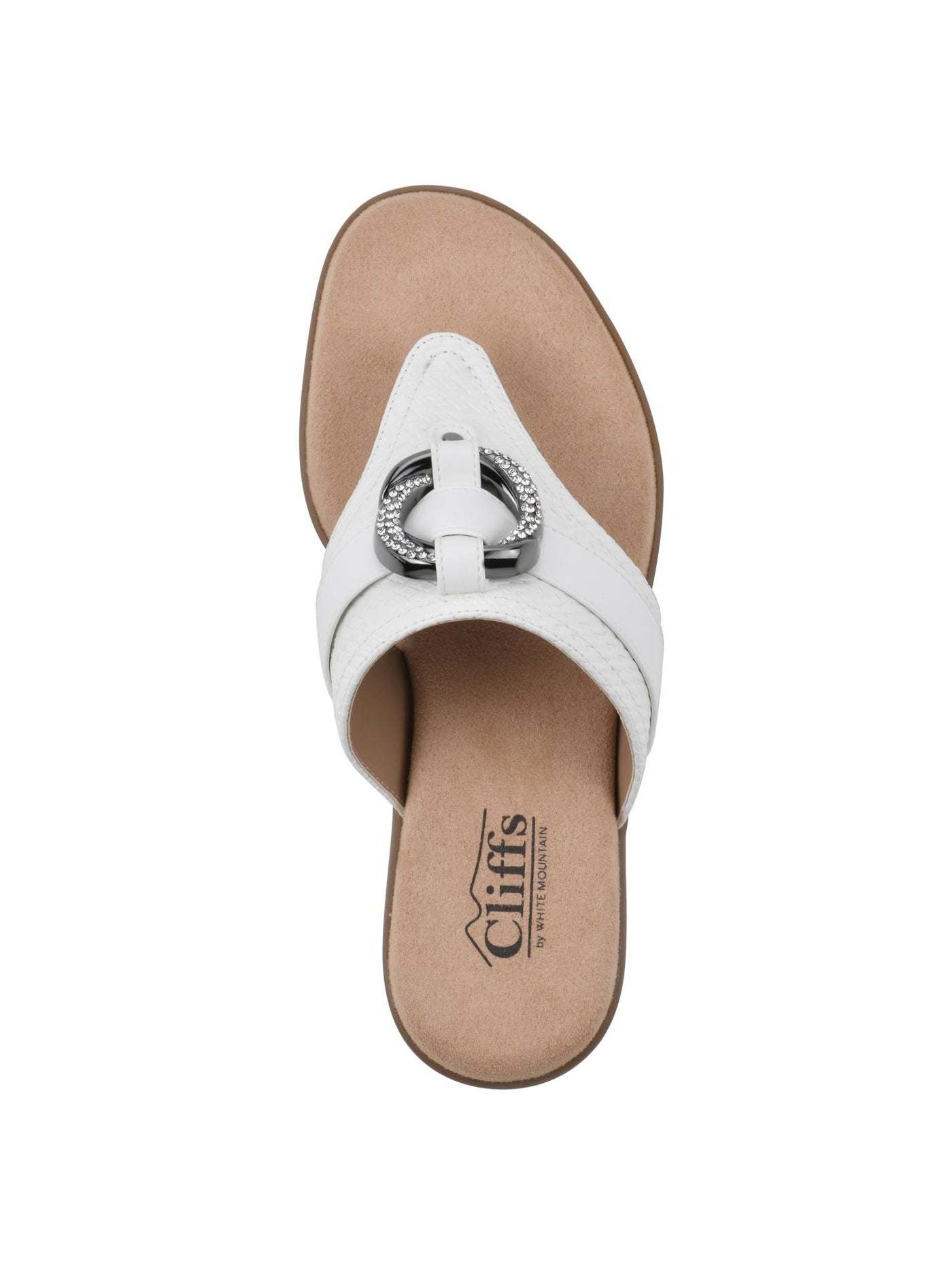 CLIFFS BY WHITE MOUNTAIN Womens White Mixed Media Flexible  Metal O-Ring Ornament Cushioned Benedict Round Toe Wedge Slip On Thong Sandals Shoes 9.5 M