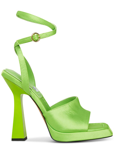 STEVE MADDEN Womens Green Wrapping Ankle Strap Padded Kendall Square Toe Sculpted Heel Buckle Dress Heeled Sandal 6 M