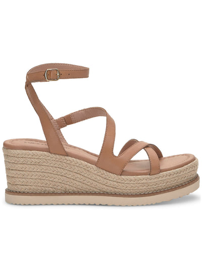 LUCKY BRAND Womens Beige 1-1/2" Platform Goring Strappy Padded Asymmetrical Ankle Strap Carolie Square Toe Wedge Buckle Leather Espadrille Shoes 9.5 M