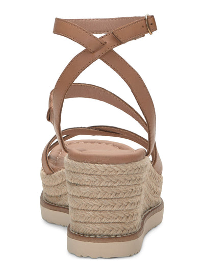 LUCKY BRAND Womens Beige 1-1/2" Platform Goring Strappy Padded Asymmetrical Ankle Strap Carolie Square Toe Wedge Buckle Leather Espadrille Shoes 9.5 M
