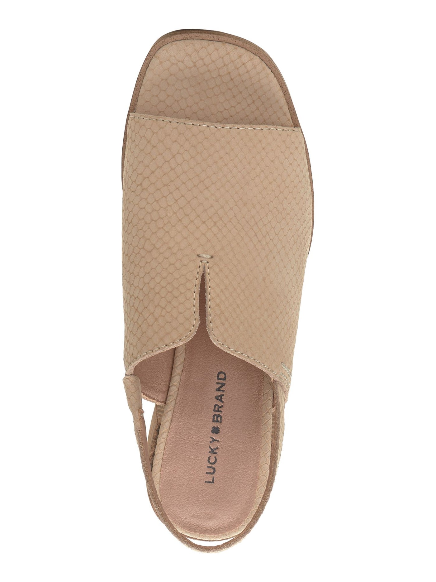 LUCKY BRAND Womens Beige V-Notch Detail At Vamp Goring Padded Jaila Round Toe Stacked Heel Slip On Leather Slingback 8.5 M