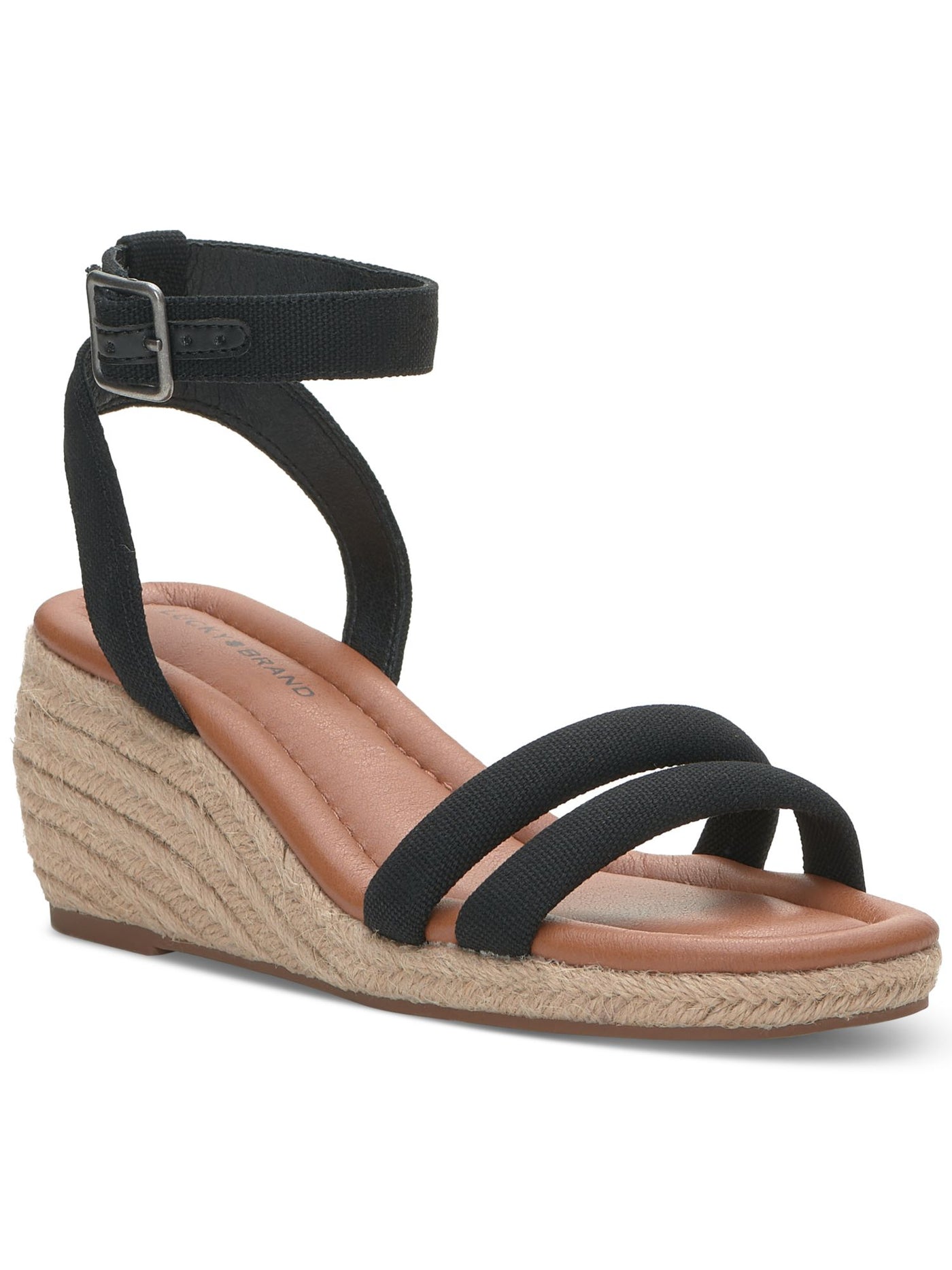 LUCKY BRAND Womens Black Ankle Strap Padded Nasli Round Toe Wedge Buckle Espadrille Shoes 5.5 M