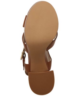 STEVE MADDEN Womens Brown 1-1/2" Platform Crisscross Straps Ankle Strap Cushioned Elkin Round Toe Block Heel Buckle Leather Heeled M