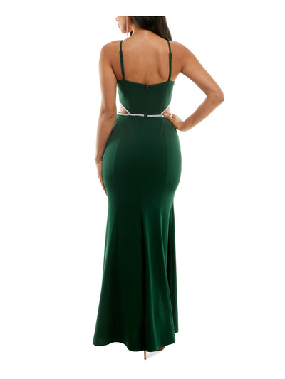 BCX DRESS Womens Green Embellished Cut Out Unlined Zippered Spaghetti Strap Square Neck Full-Length Formal Gown Dress Juniors 1