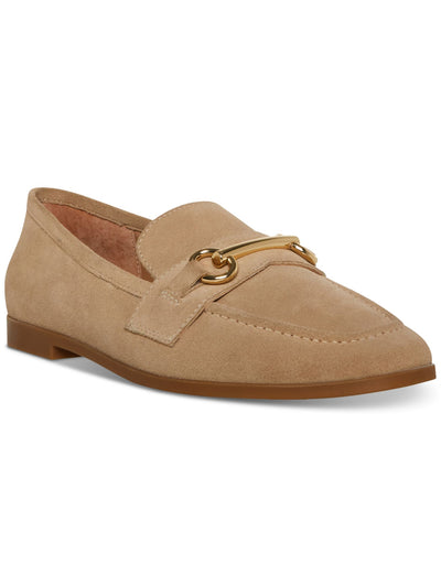 AQUA COLLEGE Womens Beige Bit Buckle Hardware Padded Waterproof Cosmo Round Toe Slip On Leather Loafers Shoes 8 M