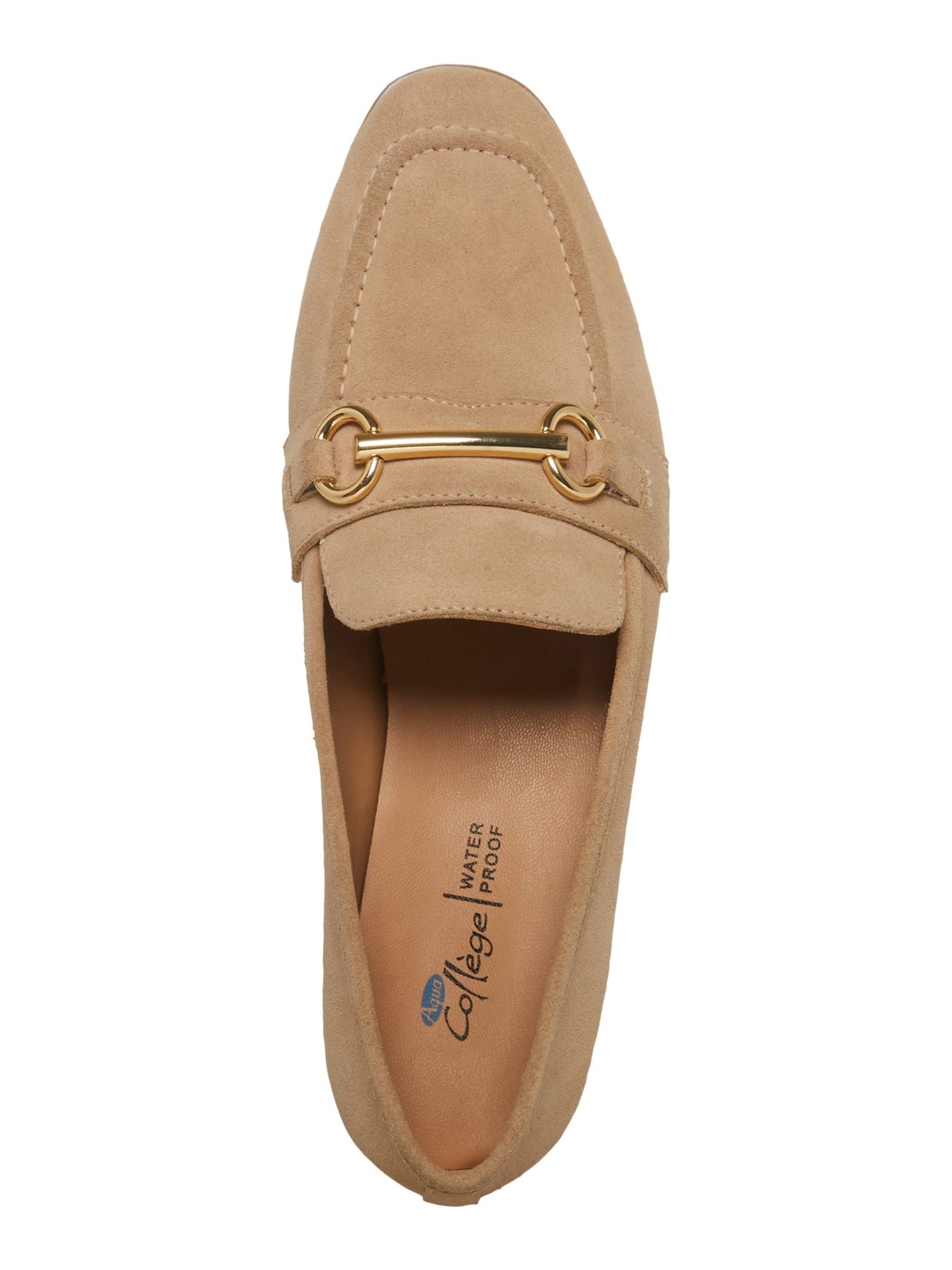 AQUA COLLEGE Womens Beige Bit Buckle Hardware Padded Waterproof Cosmo Round Toe Slip On Leather Loafers Shoes 8 M