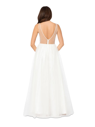 BLONDIE NITES Womens Rhinestone Sleeveless V Neck Full-Length Party Gown Dress