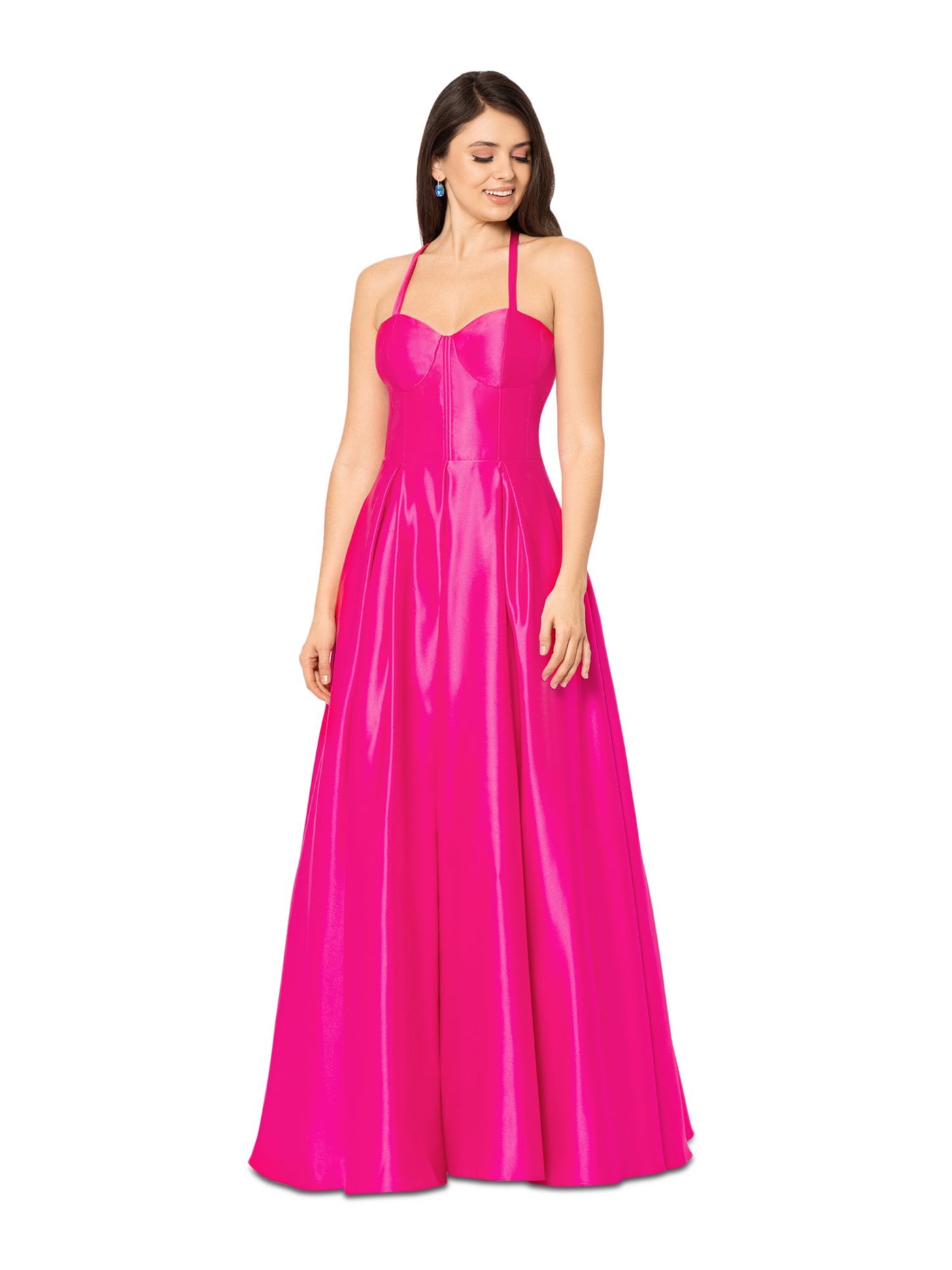 BLONDIE NITES Womens Pink Zippered Pocketed Lace-up Corset Bodice Lined Sleeveless Sweetheart Neckline Full-Length Formal Gown Dress 9