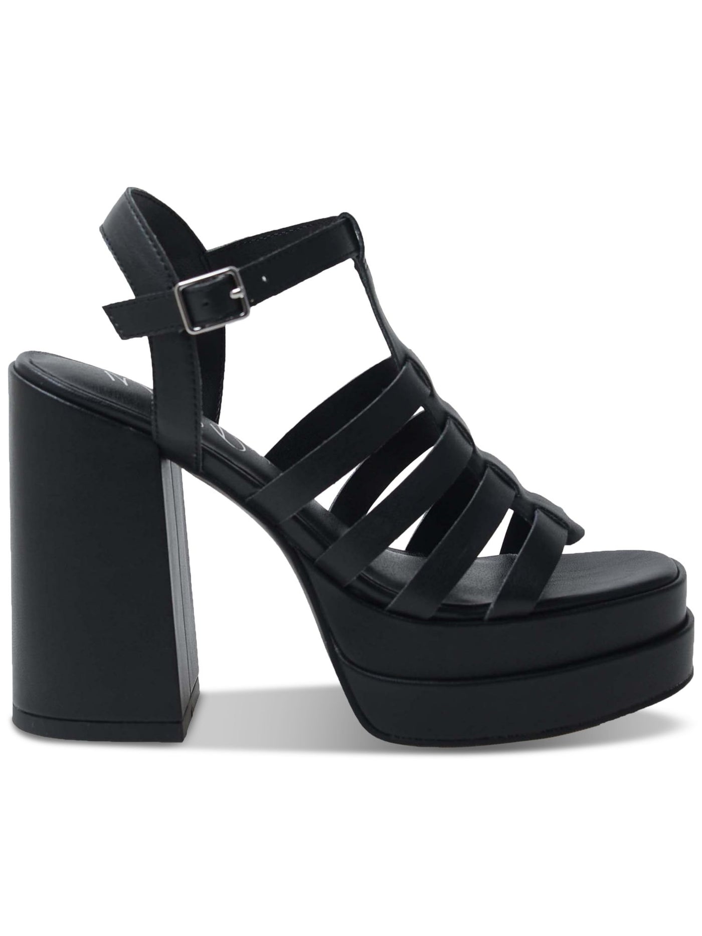 WILD PAIR Womens Black 1-1/2" Platform Ankle Strap Padded Orlah Open Toe Block Heel Buckle Heeled Sandal 9 M