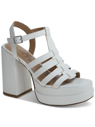 WILD PAIR Womens White 1-1/2" Platform Ankle Strap Padded Orlah Open Toe Block Heel Buckle Heeled Sandal 7.5 M