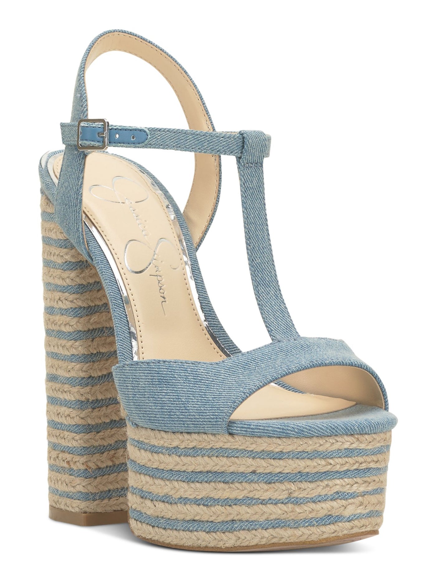 JESSICA SIMPSON Womens Blue 1-1/2" Platform T-Strap Padded Ameeka Round Toe Platform Buckle Espadrille Shoes 9.5 M