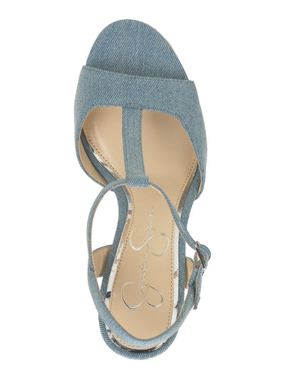 JESSICA SIMPSON Womens Blue 1-1/2" Platform T-Strap Padded Ameeka Round Toe Block Heel Buckle Espadrille Shoes 8.5 M