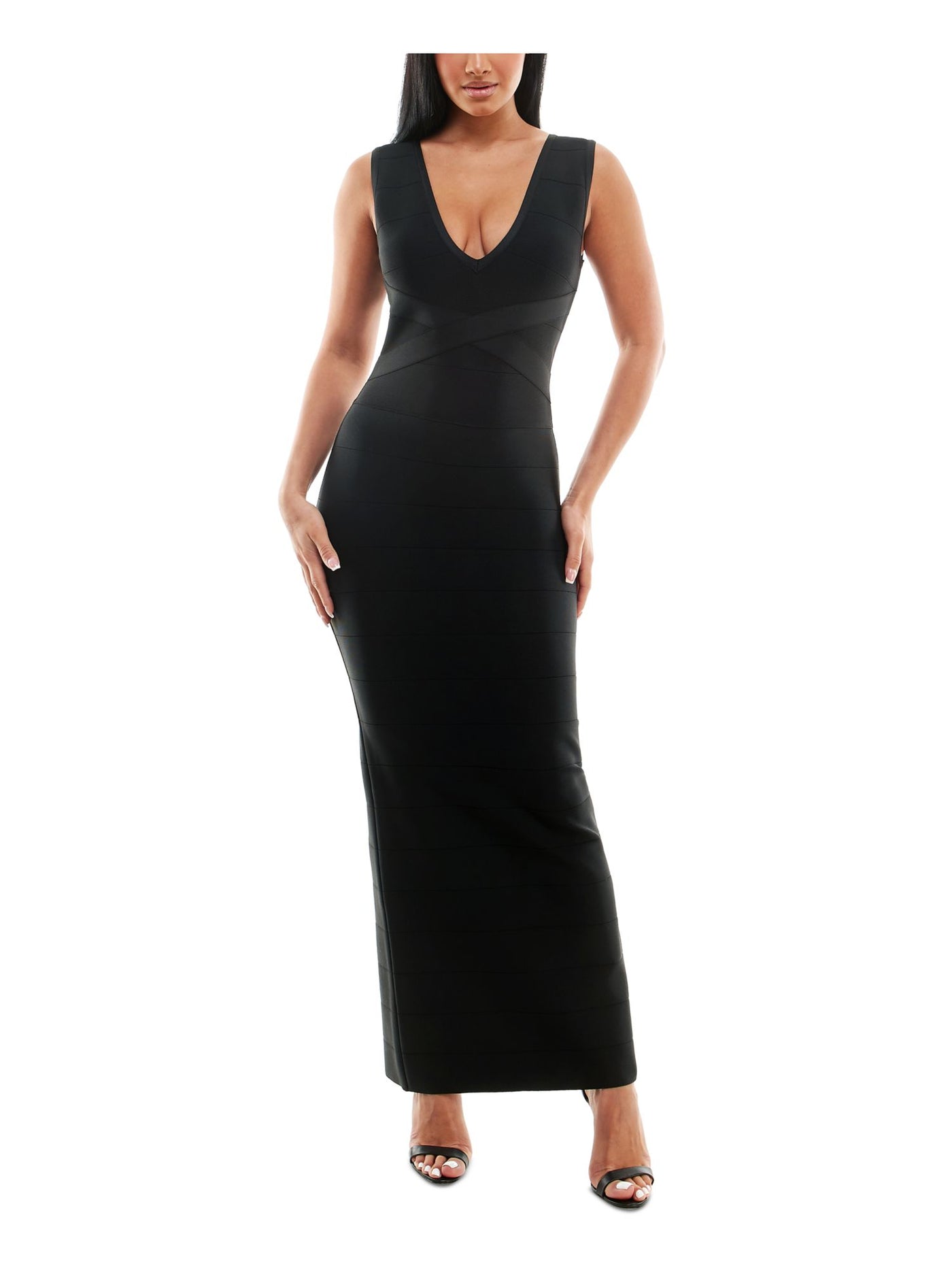 BEBE Womens Zippered Sleeveless V Neck Full-Length Cocktail Gown Dress