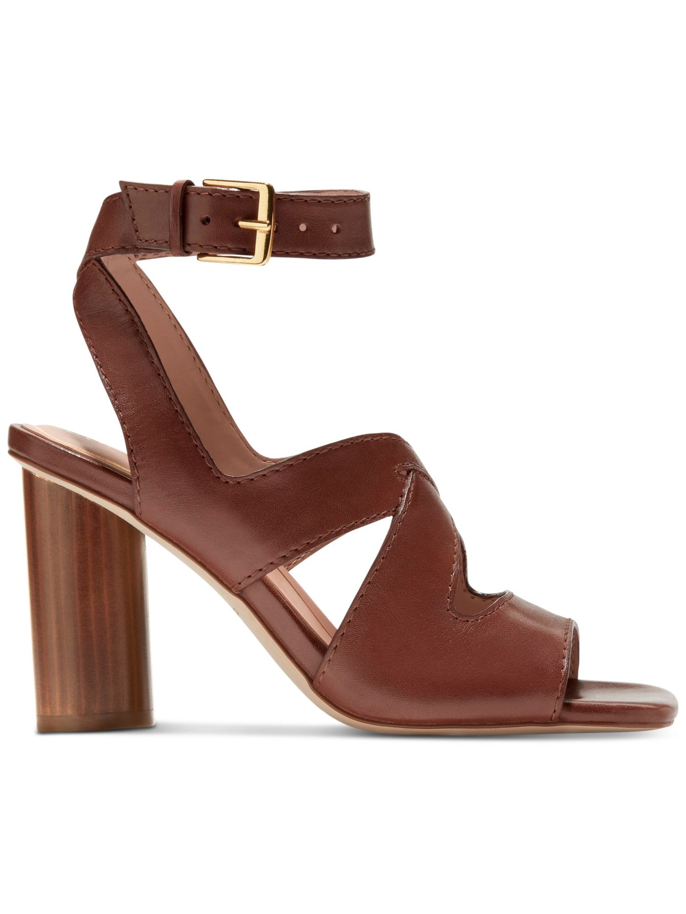 COLE HAAN Womens Brown Cushioned Ankle Strap Arch Support Reina Square Toe Stacked Heel Buckle Leather Dress Heeled Sandal 9 B