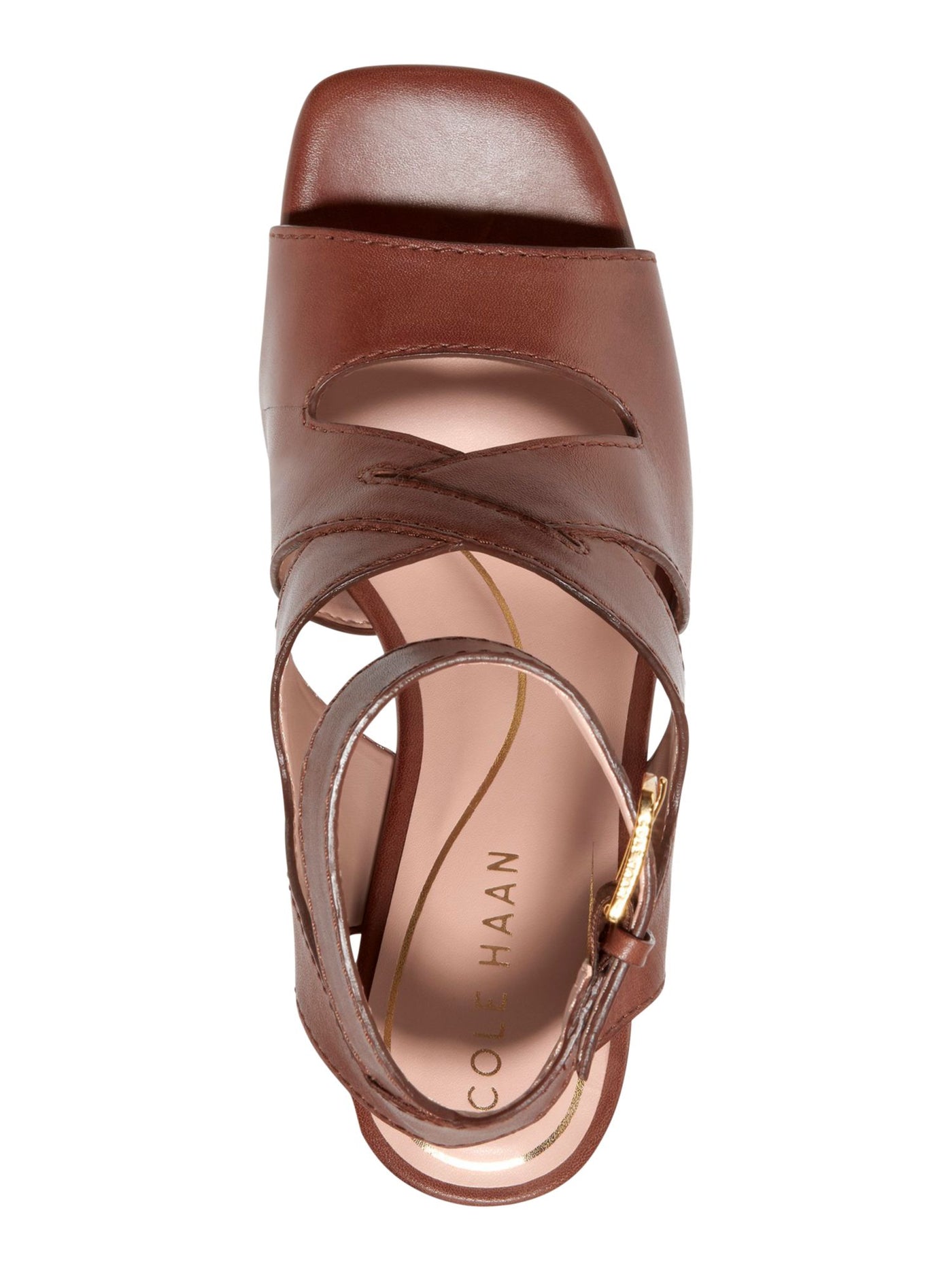 COLE HAAN Womens Brown Cushioned Ankle Strap Arch Support Reina Square Toe Stacked Heel Buckle Leather Dress Heeled Sandal 9 B