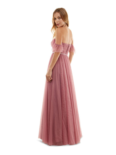 CITY STUDIO Womens Pink Ruffled Ruched Off Shoulder Straps Zippered Sweetheart Neckline Full-Length Formal Gown Dress 7