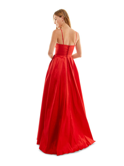 B DARLIN Womens Red Zippered Pleated Boned Corset Pocketed Lined Spaghetti Strap Sweetheart Neckline Full-Length Prom Gown Dress 1\2