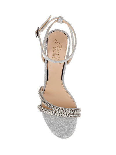 JEWEL BADGLEY MISCHKA Womens Silver Padded Embellished Ankle Strap Glitter Rosa Open Toe Flare Buckle Dress Sandals Shoes 6.5 M