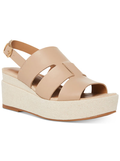 AQUA COLLEGE Womens Beige 1" Platform Wide Straps Padded Nadi Round Toe Wedge Buckle Leather Slingback Sandal 8